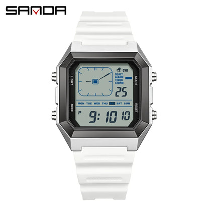 SANDA 6307 Casual Men's LED Electronic Watch Waterproof Sports Alarm Clock Multi functional Student Fashion Electronic Watch