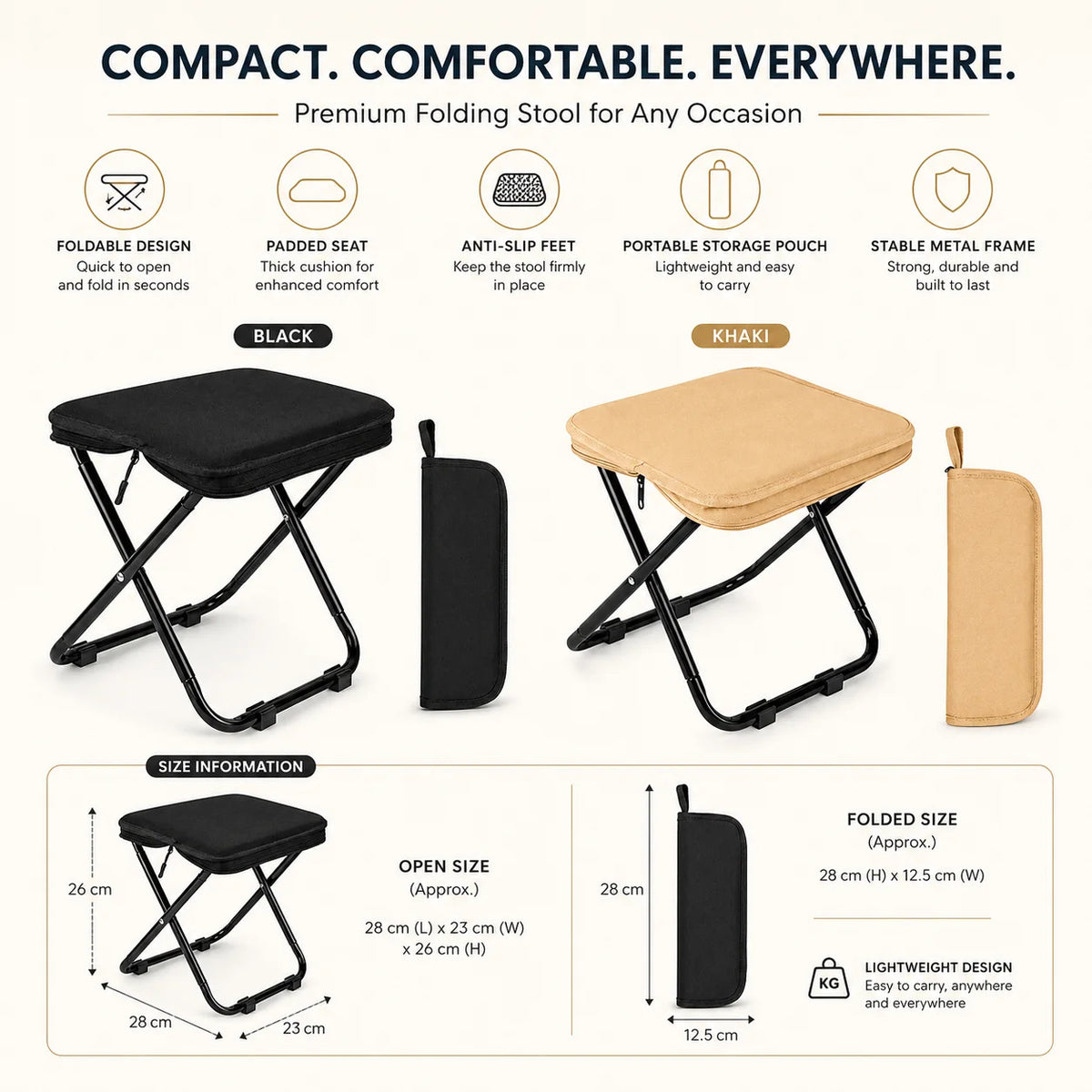 Portable Square Folding Stool Small Camping Seat Fishing Low Stool for Outdoor