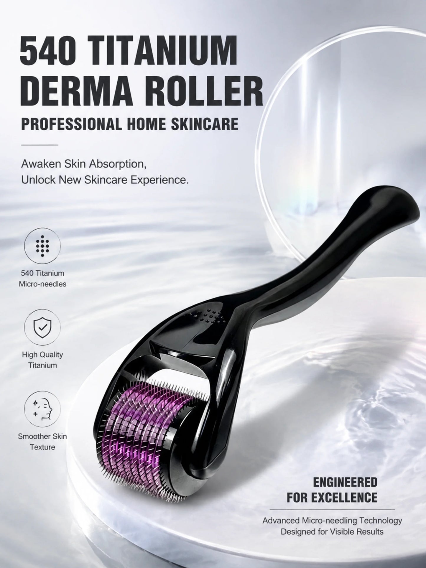 540 Titanium Derma Roller 0.2/0.25/0.3mm Micro Needling Roller for Hair Regrowth Beard Growth Skin Care Anti Aging