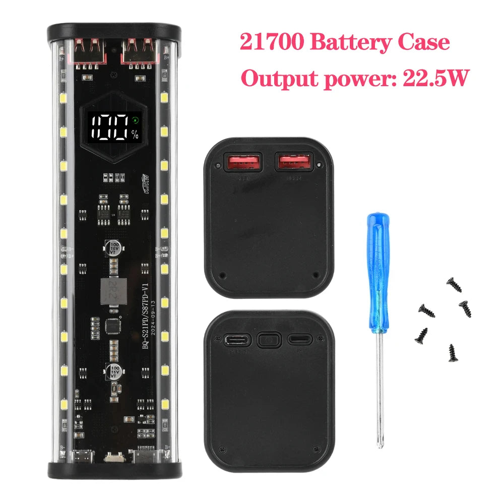 8Slots 18650/21700 Power Bank Case DIY Kit Mecha Transparent Quick Charge Flash Charger Battery Case Kit Power Bank Box Type C