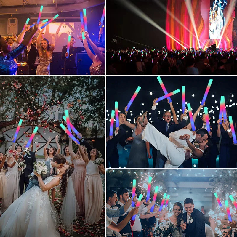 15/30Pcs LED Glow Sticks Bulk Colorful RGB Glow Foam Stick Cheer Tube Dark Light for Xmas Birthday Wedding Party Supplies