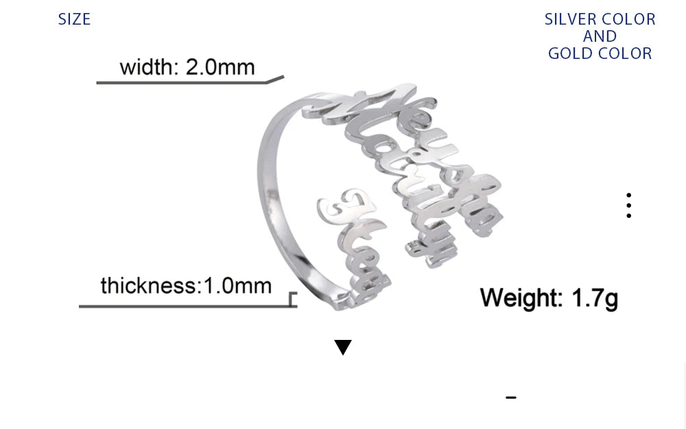 Custom Double First Name Finger Ring For Women Men Personalized Couple Wedding Gift Gold Color Stainless Steel Open Ring Jewelry