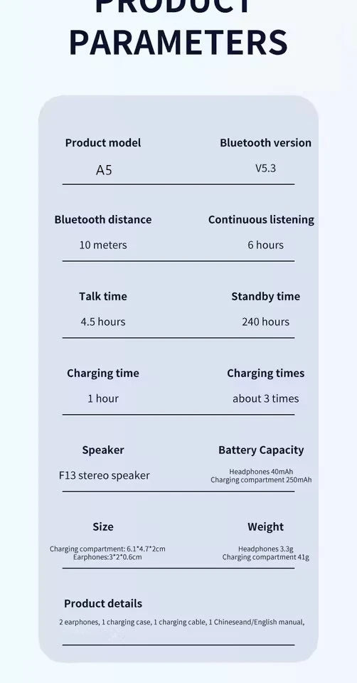 UEESFIT A5 TWS Bluetooth Earphones Hifi Sound Headphones Sport Headset True Wireless Earphones Noise Canceling Earbuds For Phone