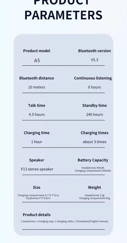 UEESFIT A5 TWS Bluetooth Earphones Hifi Sound Headphones Sport Headset True Wireless Earphones Noise Canceling Earbuds For Phone