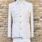 Safari Suits for Men with Stand Collar 2 Pieces Single Breasted Wedding Suit Gold Buttons Formal Casual Groom Prom Wear