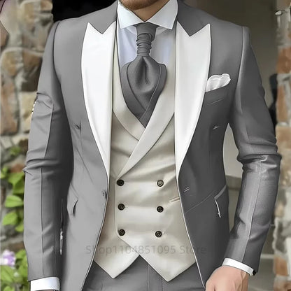 Pink Men's Elegant Peak Lapel Tuxedo 3-Piece Suit with Blazer Vest And Pants Set for Formal Business Prom Grooming