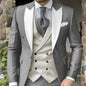 Pink Men's Elegant Peak Lapel Tuxedo 3-Piece Suit with Blazer Vest And Pants Set for Formal Business Prom Grooming