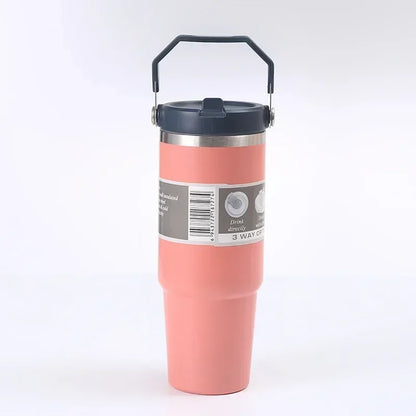 Stainless Coffee Mug with Straw Thermal Water Cups Insulated Car Drinkware