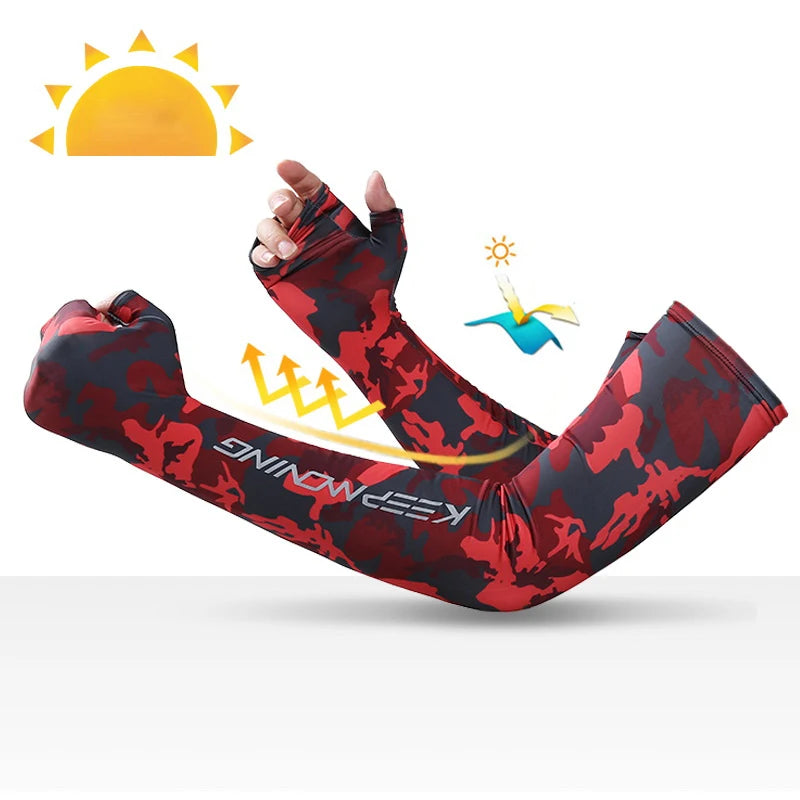 Cooling Arm Sleeves Cycling Half Finger Long Sun Protection Gloves Summer Unisex Outdoor Camouflage Ice Silk Fishing Arm Covers