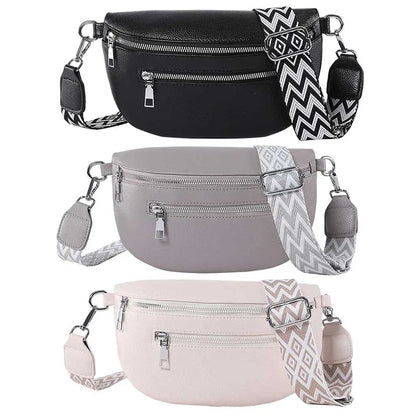 2024 Luxury Designer Women's Chest Bag PU Leather Wide Strap Shoulder Crossbody Bag Female Fashion Fanny Pack Banana Waist Bag