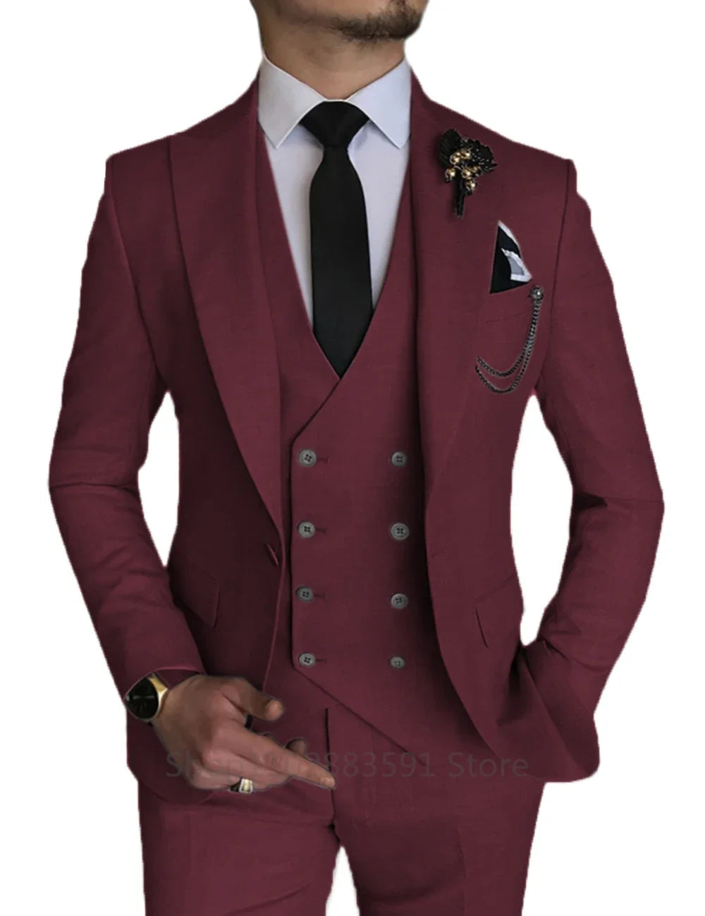3 Piece Men's Wedding Dress Suits Slim Fit Lapel Tuxedos Party Leisure Formal Male Suit For Groomsman Suit (Blazer+Vest+Pants)