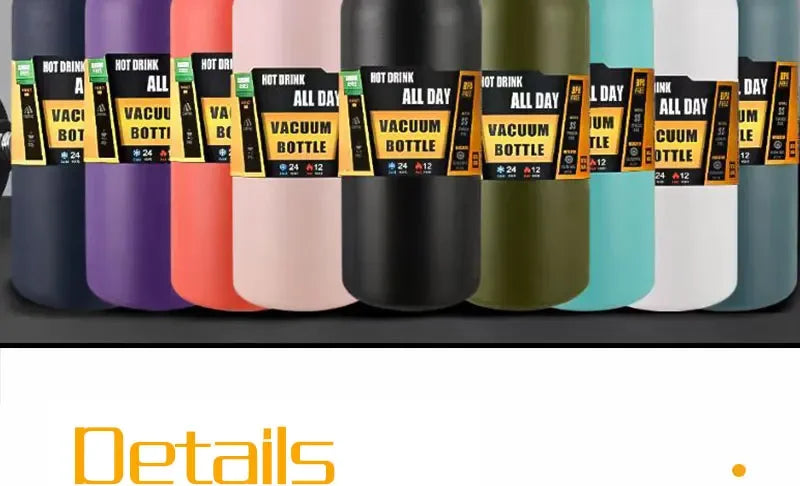 Stainless Steel Vacuum Bottle Large Capacity 1.2L/1.5L Insulated Thermo Water Flask Dual Use Lids Direct Straw Sport Gym Tumbler