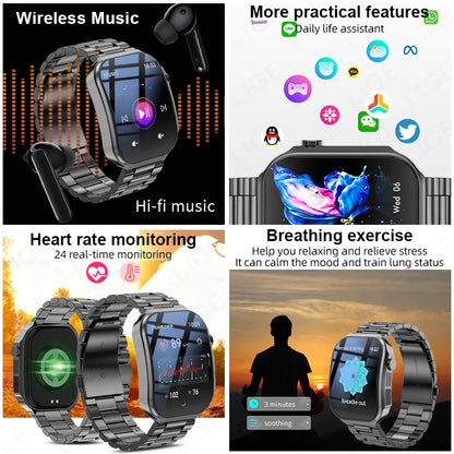LIGE Nowy smartwatch z zakrzywionym ekranem 3D o przekątnej 2,2 cala z podświetleniem LED, termometrem, monitorem zdrowia, połączeniami BT i funkcjami sportowo-fitnessowymi