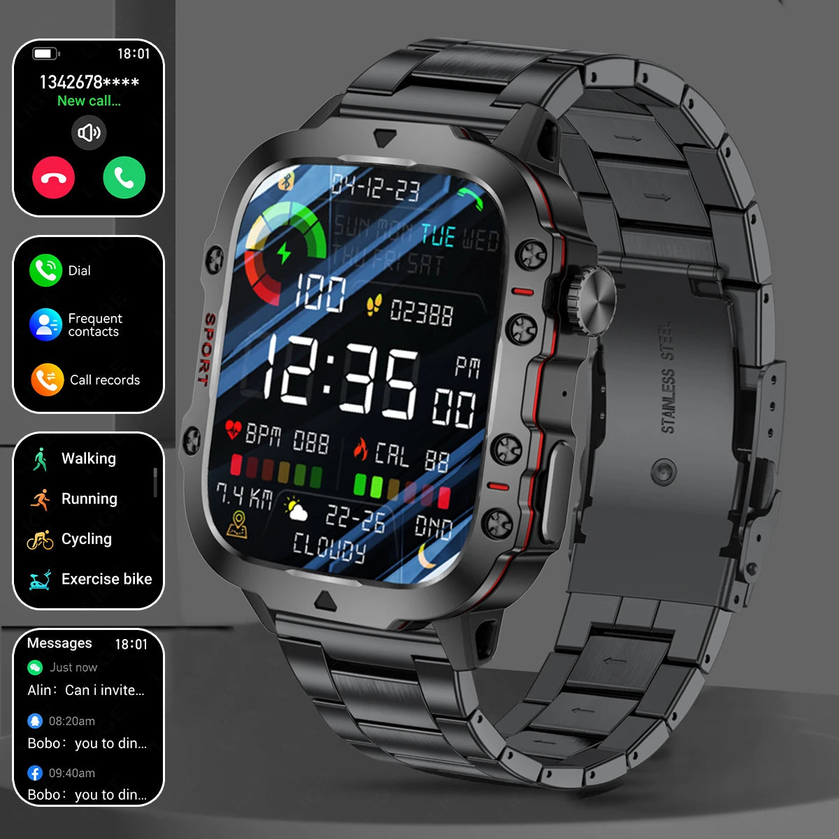 LIGE 2025 dla Xiaomi Wojskowy Smartwatch Męski IP68 5ATM Zewnętrzny Sportowy Monitor Fitness i Zdrowia 1.81 Cala Rozmowy BT Smartwatch