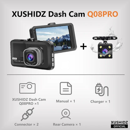 XUSHIDZ Q08 NEW 1080P HD  Car Vehicle DVR Video Recorder Dashcam 24h Parking Monitor G-sensor Dash Camera Loop Recording