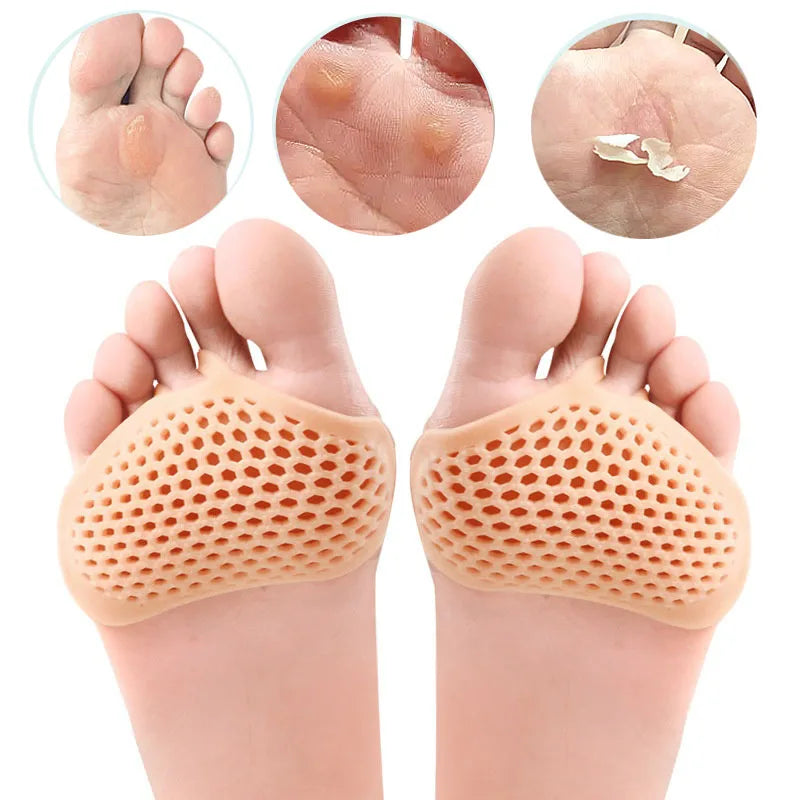 1 Pair Silicone Forefoot Pad Metatarsal Cushion Toe Separator Pain Relief Non-slip Pads Honeycomb Orthotics Foot Massage Insoles