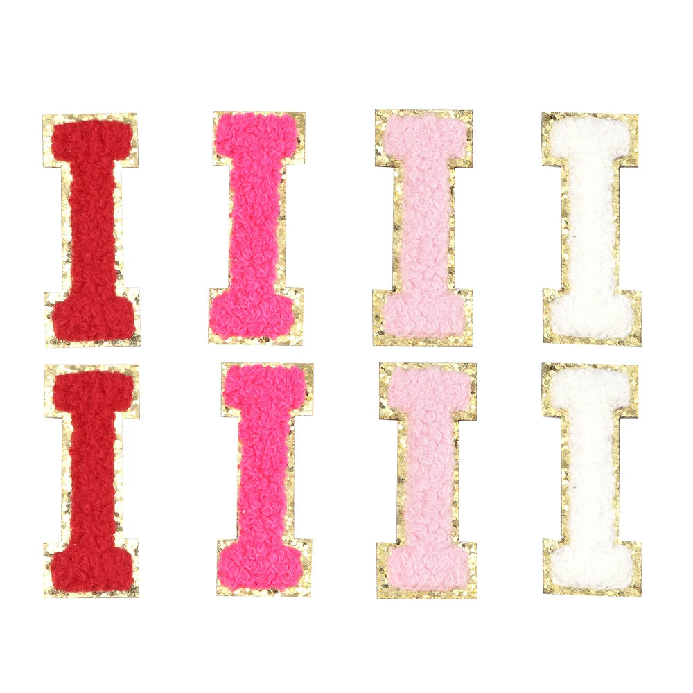 8pcs Sweet 26 Letters Towel Embroidery Patch Pink A-Z Self-adhesive Sticker Decoration For DIY Apparel Bag Crafts Accessories