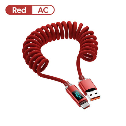 120W Spring Cable USB Type C To Type C Fast Charging LED Digital Display For iPhone 15 16 Samsung Huawei USB C To USB C Cable
