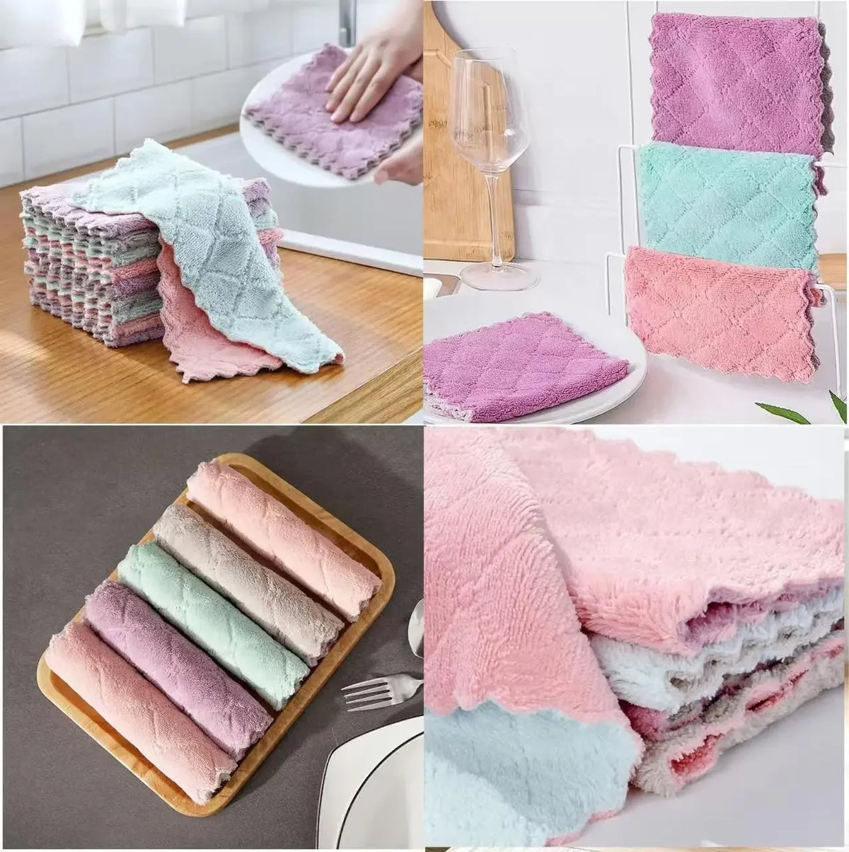 20PCS Microfiber Towel Absorbent Kitchen Cleaning Cloth Non-stick Oil Dish Towel Rags Napkins Tableware Household Cleaning Towel