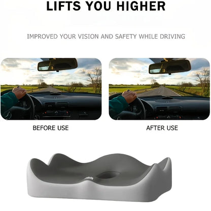 1pc Memory Foam Seat Cushion - 3D Ergonomic Support| Light Green & Grey, Washable Polyester, Car/Office Essentials