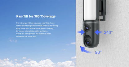 Kamera uliczna OKAM PRO 2w1, HD 6MP, Wi-Fi, CCTV, dwuobiektywowa kamera zewnętrzna, wodoodporna, śledzenie ruchu, noktowizor, PTZ