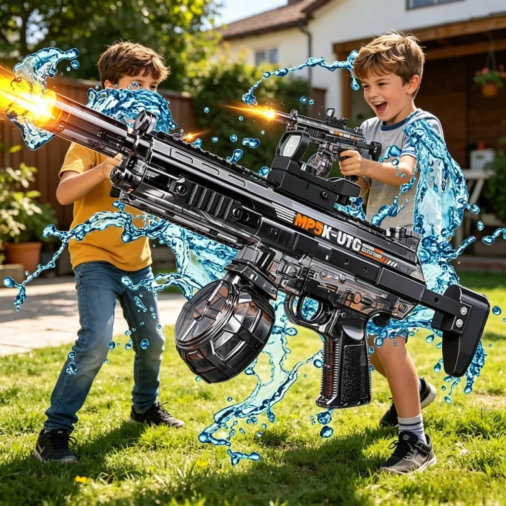 MP5K Full Automatic Water Gun Toy with Retractable Stock Linked Recoil Mechanism Water Pistol Summer Outdoor Beach Shooting Game