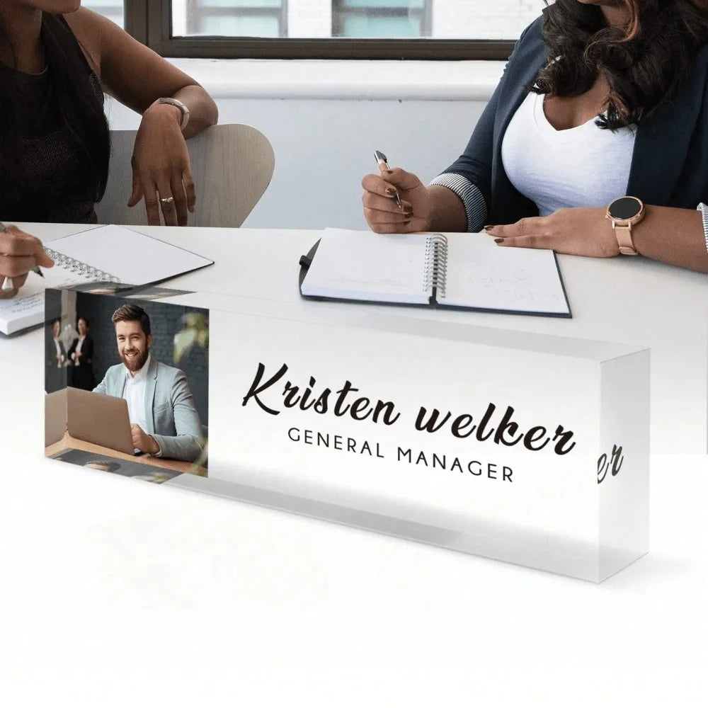 1pc Personalized 2D Acrylic Desk Plaque UV Printed Transparent Decor Office/Home Tabletop Sign Custom Birthday Gift