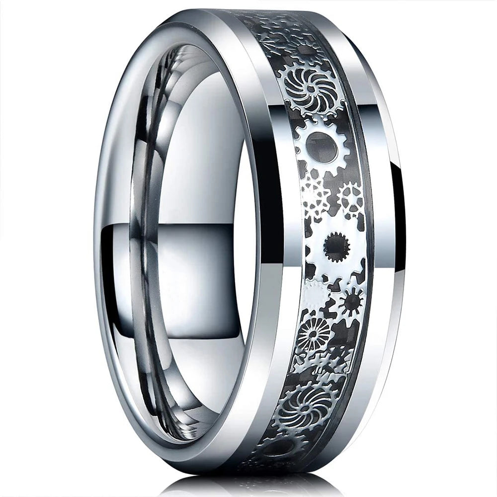 30 Colors Fashion 8MM Men Stainless Steel Celtic Dragon Rings Inlay Carbon Fiber Rings For Men Women Wedding Party Jewelry Gifts