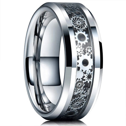30 Colors Fashion 8MM Men Stainless Steel Celtic Dragon Rings Inlay Carbon Fiber Rings For Men Women Wedding Party Jewelry Gifts