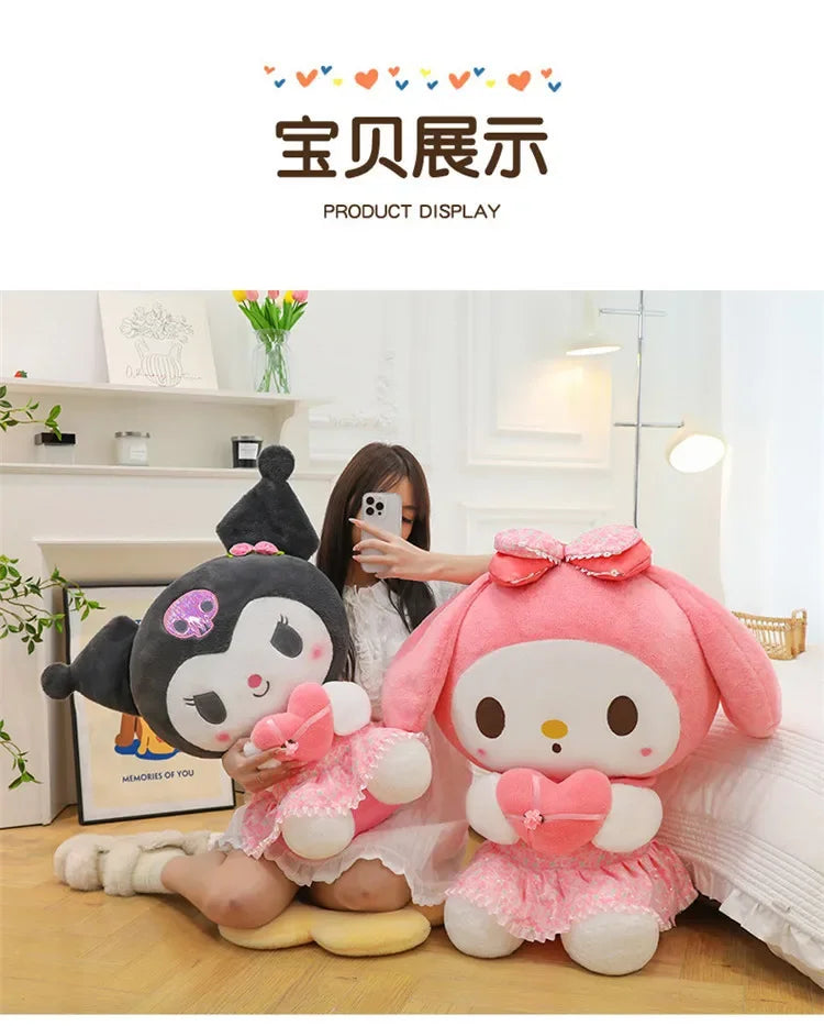 60cm Sanrio Kuromi Melody Hello Kitty Plush Toy Kawaii Cartoon Big Size KT Cat Plush Doll Soft Stuffed Pillow Kids Birthday Gift