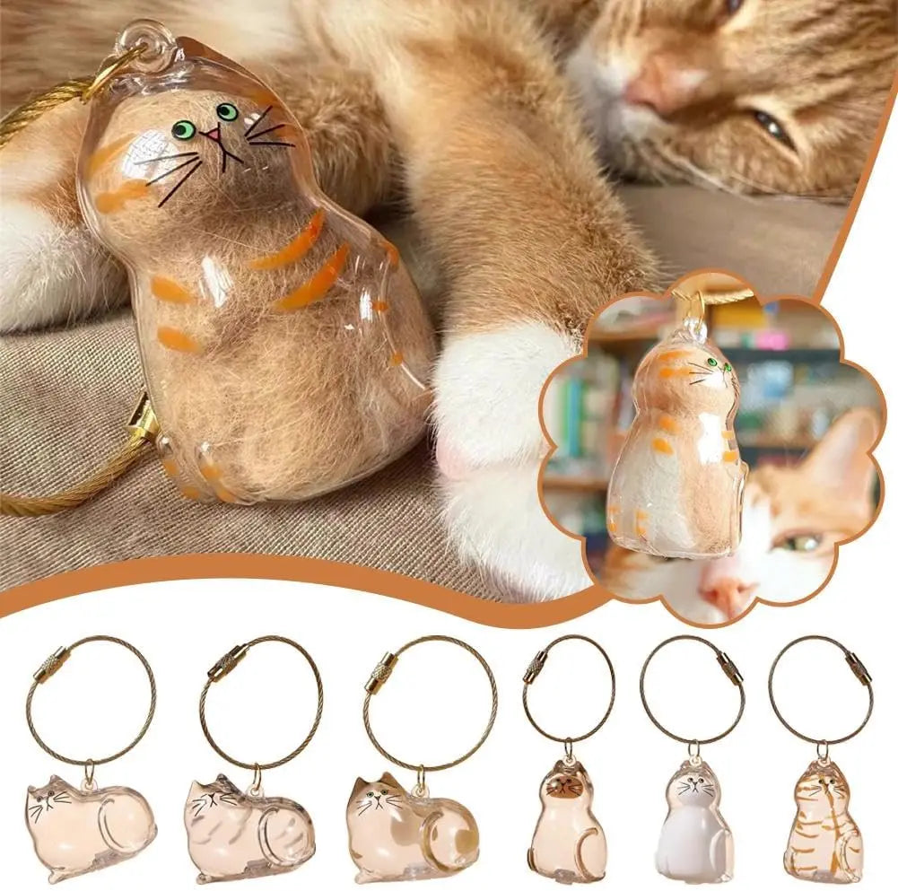Cat Shaped Pet Hair Keepsake Keychain Charm Resin Dog Shaped Memorial Pendant Handmade DIY Pet Souvenir Keychain for Pet Lovers