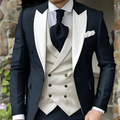 Pink Men's Elegant Peak Lapel Tuxedo 3-Piece Suit with Blazer Vest And Pants Set for Formal Business Prom Grooming