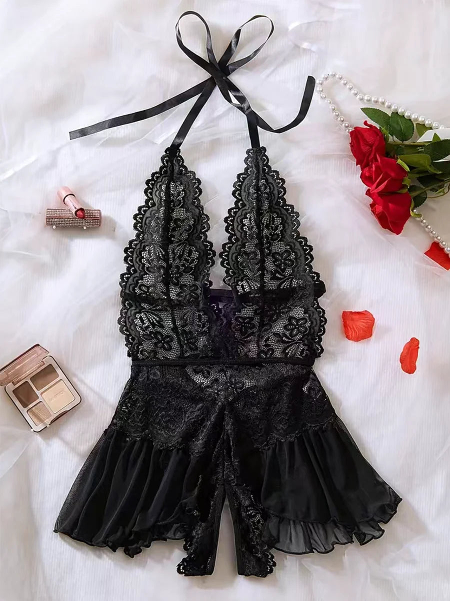 Push Up Women's Hollow Erotic Lingerie Set Lace Transparent Underwear Slim Fit Erotic Bra Set Lace Sexy Fashion Sleepwear Dress