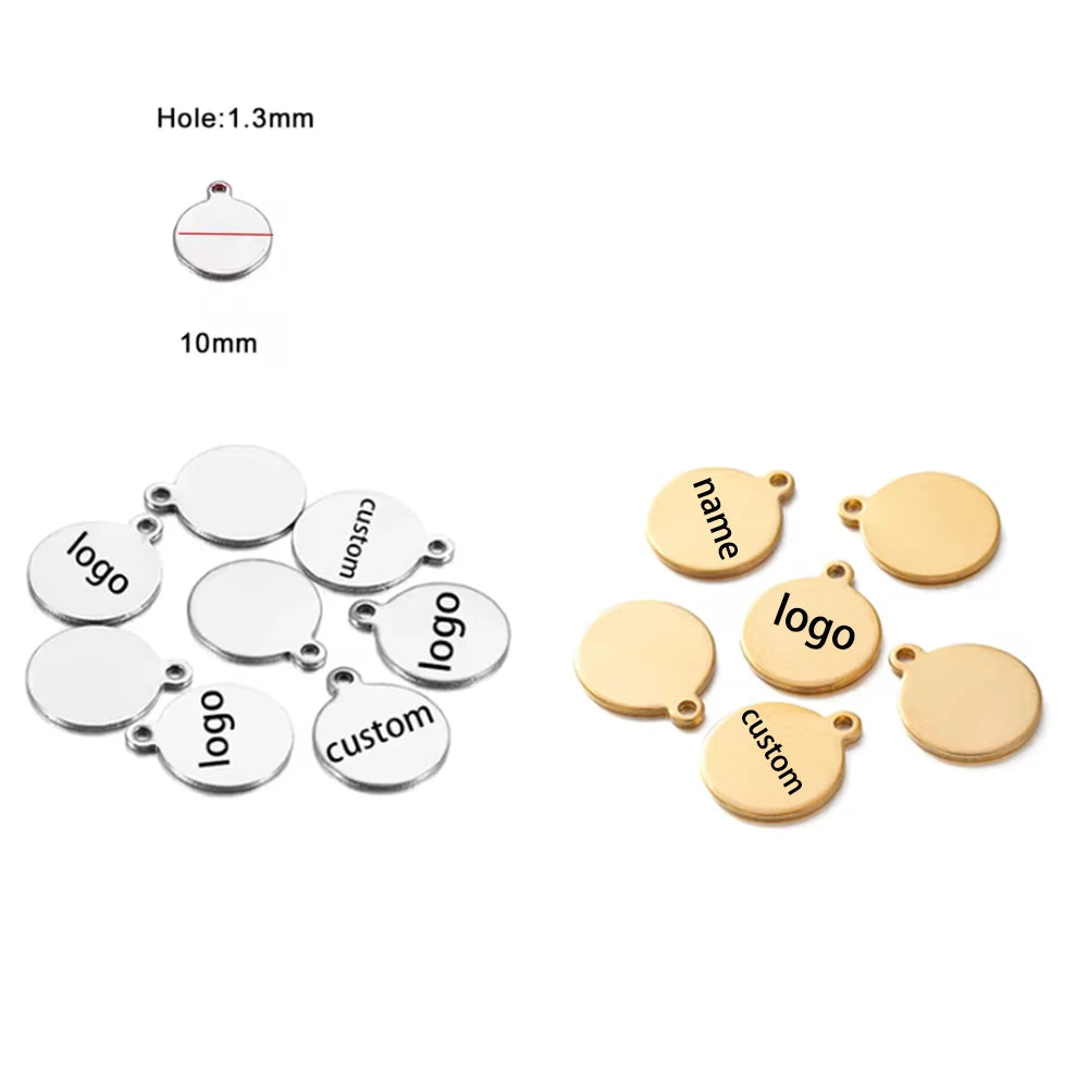 100pcs Customized Laser Engrave  LOGO Stainless Steel Personalized Tags Metal tag Engraved steel charms jewelry labels engraved