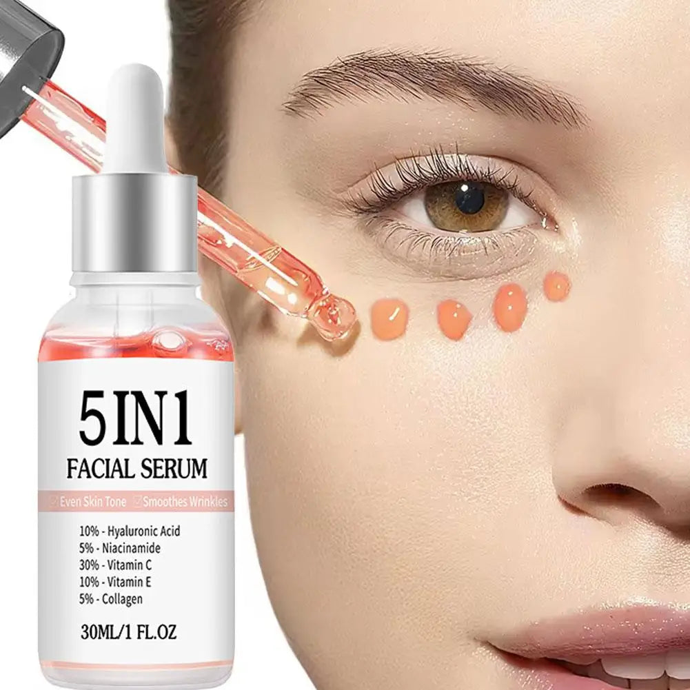 5 In 1 Face Serum Anti-Wrinkle Brightening Vitamin C Niacinamide Hyaluronic Acid Moisturizing Firming Facial Skin Care Essence