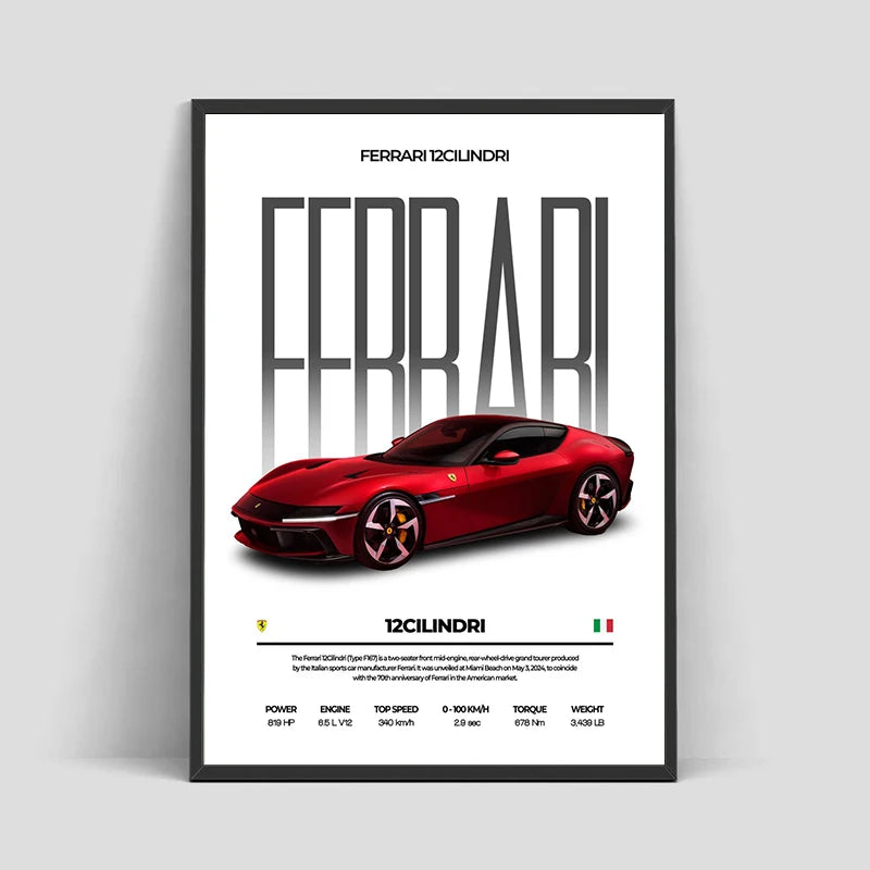 Classic Red Performance Sports Car Wall Art M3 F40 812 FS90 Luxury Car HD Canvas Print Poster Home Living Room Bedroom No Frame