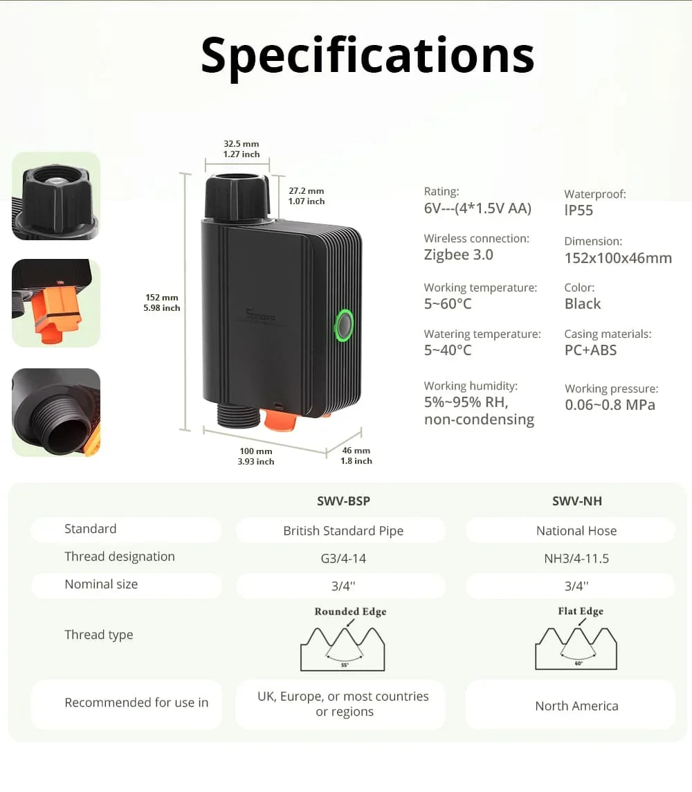 SONOFF SWV SONOFF Water Valve SWV-BSP Zigbee IP55 Irrigation System Setting Controller Home Automate Compatible with Alexa Googl