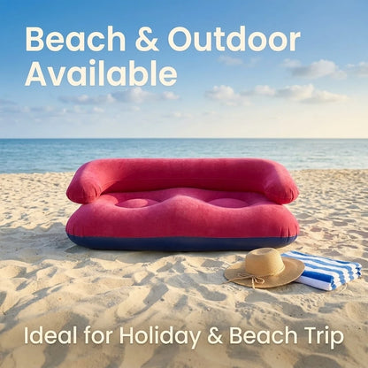 2 Person Inflatable Sofa Couch Portable Foldable Air Couch with Armrest Flocked Outdoor Camping Home Leisure Inflatable Lounge C