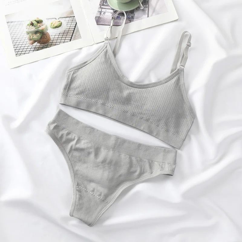 Women Push-Up Bra And Panties Set Wire Free Seamless Bra Sexy Lingerie High Waist Thongs Sports Brassiere Female Underwear Set