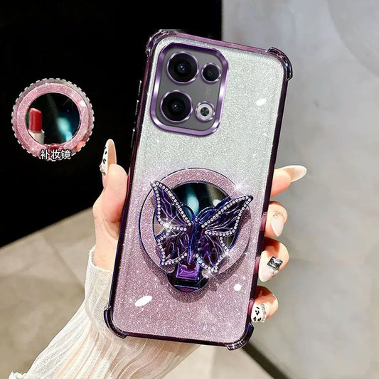 Glitter Mirror Butterfly Bracket Magnetic Holder Case for vivo V50 Lite vivo V50 V60 V40 V30 Lite V30 Pro Shockproof Clear Cover