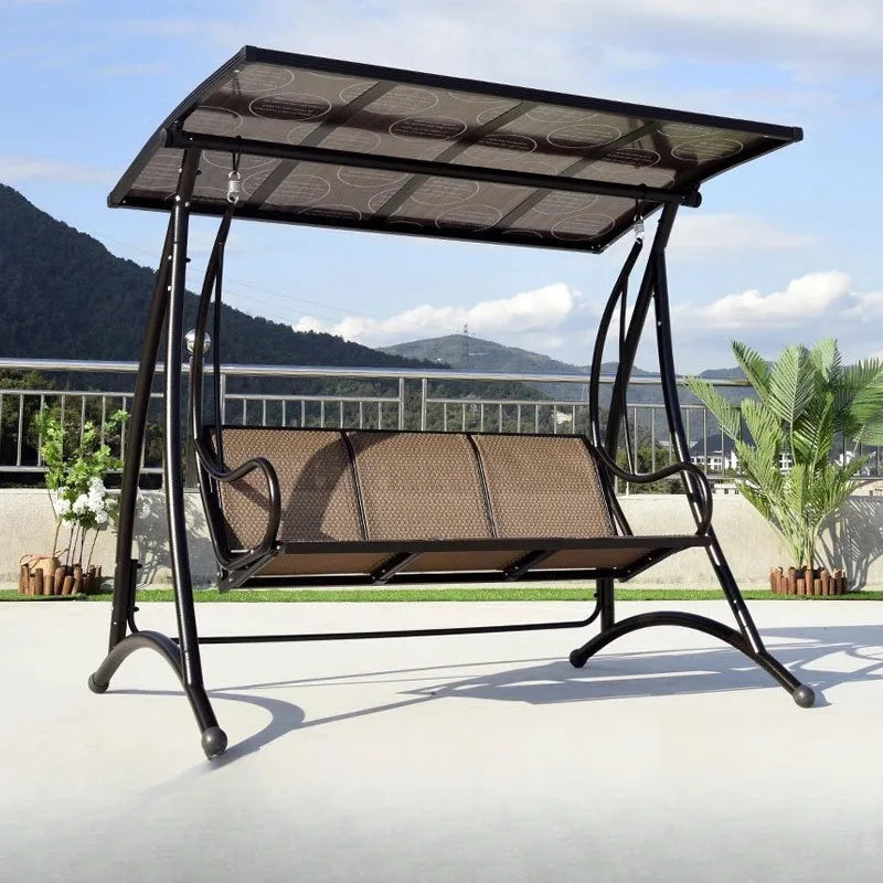 Three-person outdoor swing balcony garden suspended chair with internet-popular swing chair and lights