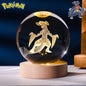 6CM Pokemon 3D Crystal Ball Figure Toy Anime Gengar Rayquaza Pikachu Lugia Vaporeon Glass Ball Model Night Light Room Decoration