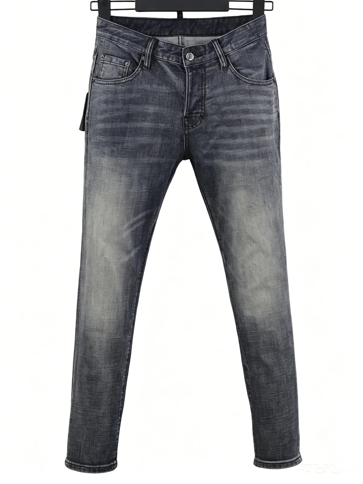 6060 Four Seasons New Men's Washed Ripped Patch Old Slim-fit Straight Black Jeans for Men