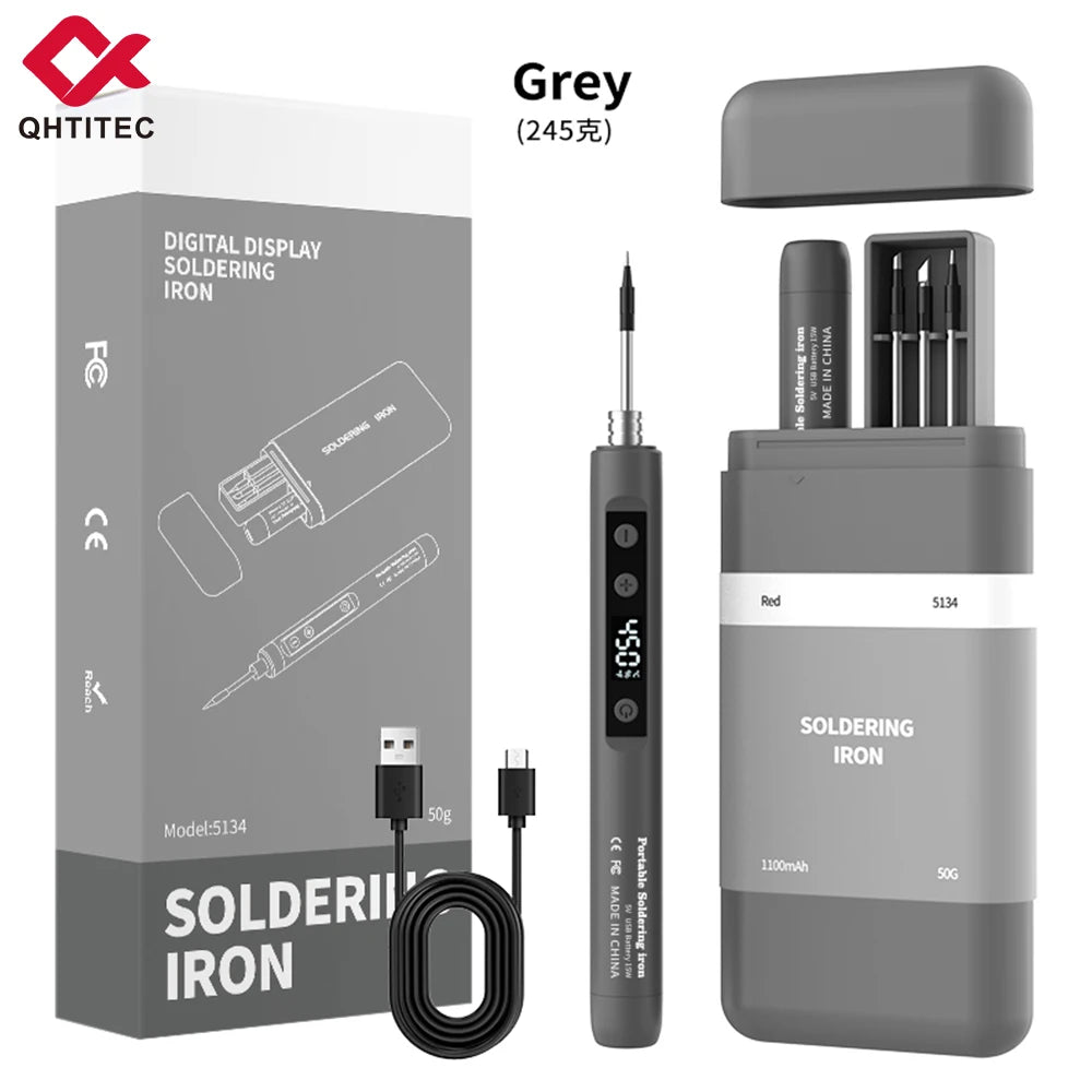 New Cordless USB Soldering Iron 1100mAh Rechargeable Digital Display Adjustable Temperature Portable Welding Iron Kit with 3 Tip