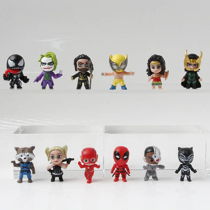 12 Pcs/Set Q Mini Super Hero Figures Decoration Action Figure Toys Superhero Model Capsule Toys Christmas Gifts