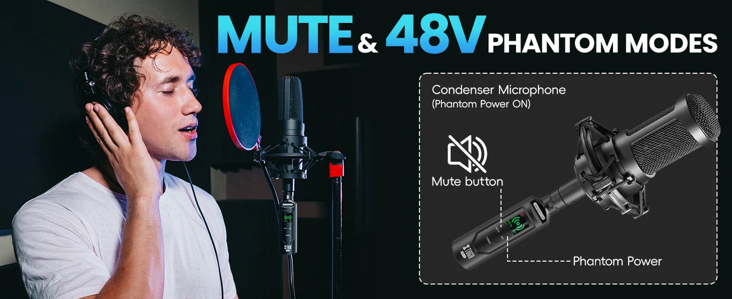 XTUGA UHF Professional Microphone Wireless Converter XLR Recharge Transmitter Receiver for Dynamic/Condenser Mic Audio Mixer