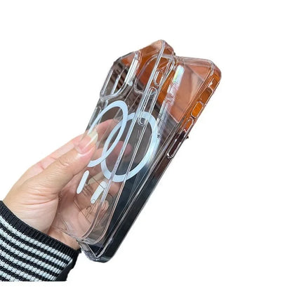 Fashion Anti-Yellow Crystal Clear Phone Case For iPhone 16 15 14 13 12 Pro Max Case for Magsafe Wireless Charging Acrylic Cover
