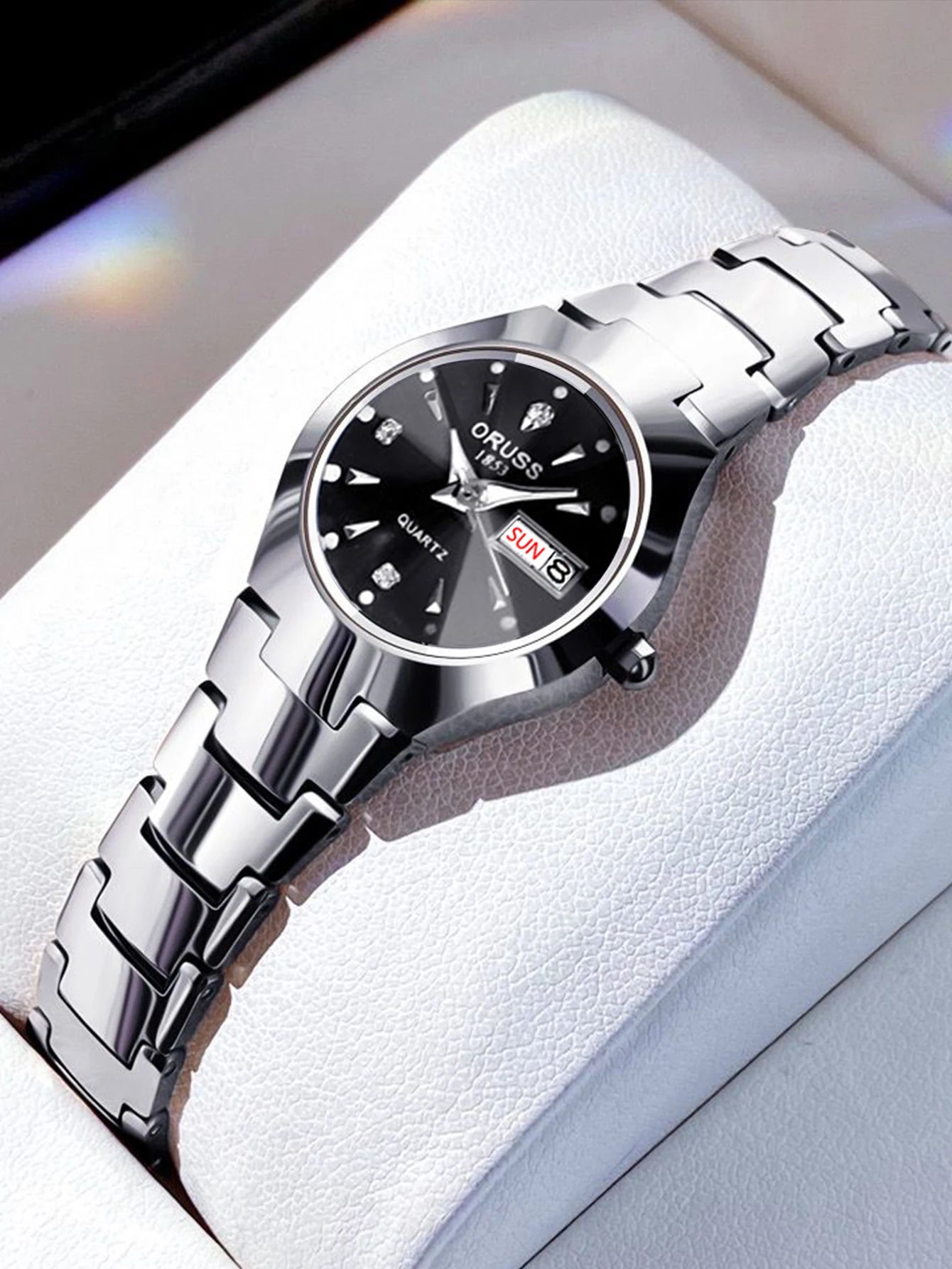 ORUSS Business Casual Womens Quartz Watches Luxury Fashion Wristwatch Stainless Steel Date Week 30M Waterproof Womens Wristwatch