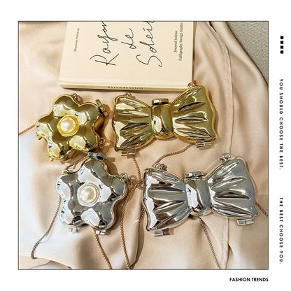 Luxury Designer Mini Bowknot Evening Bag for Women Girls Crossbody Handbag Chain Shoulder Bags Metal Purse for Party Wedding