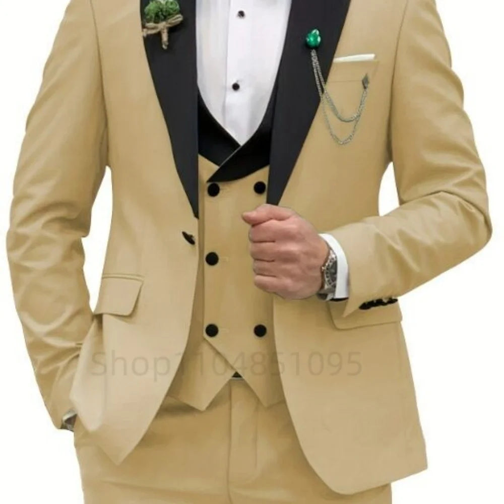 3 Pieces Men's Wedding Suits Formal Groom Tuxedo Slim Fit Business Blazer Double Breasted Vest Pants Set for Party